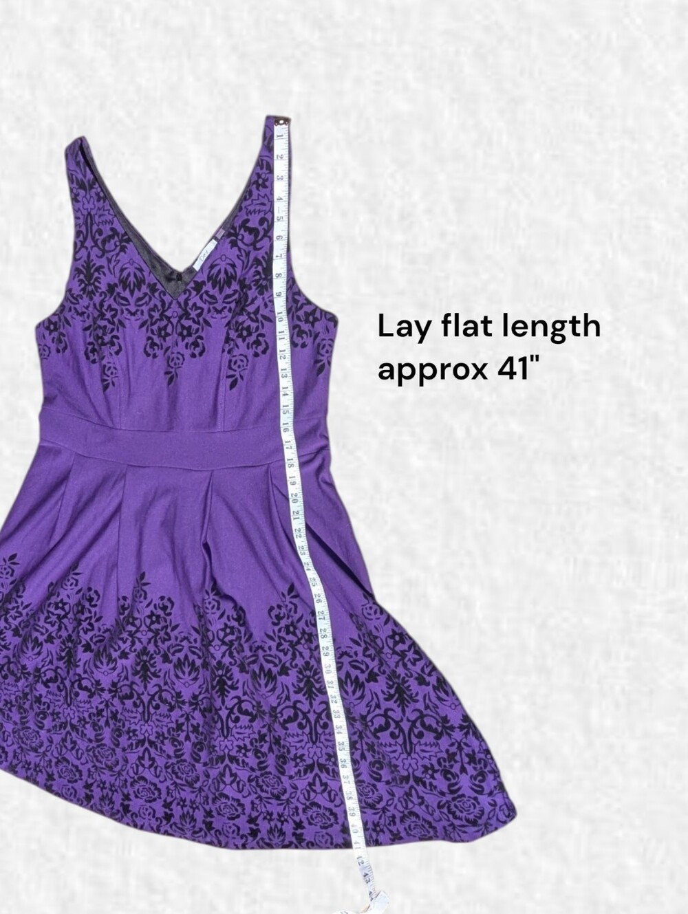 DEX Plus-Size 1x: Purple V-Neck A-Line Midi Dress with Velvet Black Details - Picture 6 of 6
